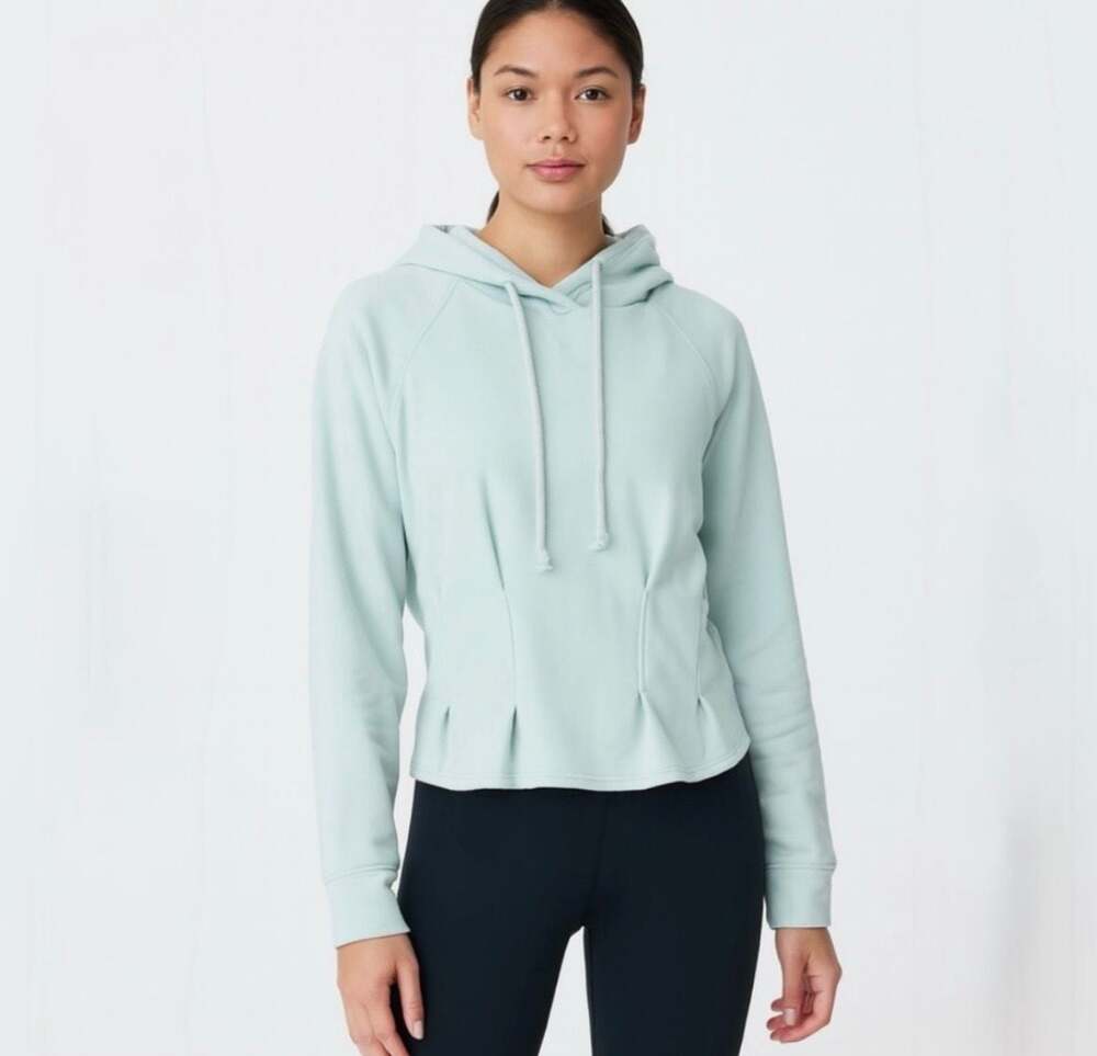Fabletics June Drawstring Pleated Sweatshirt Hoodie in Delicate Mint, Size S